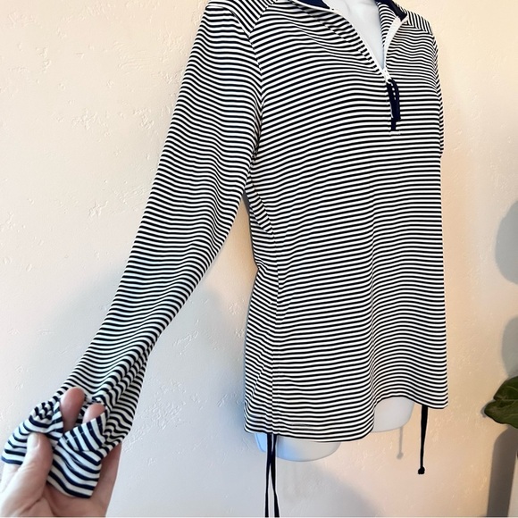 STRAIGHT DOWN Savannah Quarter-zip Striped Navy and White Pullover Size S - Picture 5 of 14